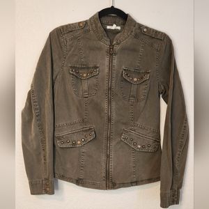 Maurices Utility‎ Style Green Studded Moto Zip Up Lightweight Women's Jacket, Sm